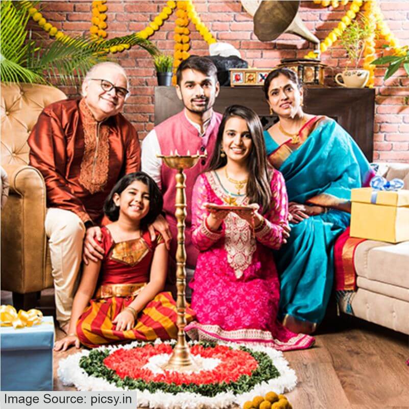 Families in India celebrating Diwali