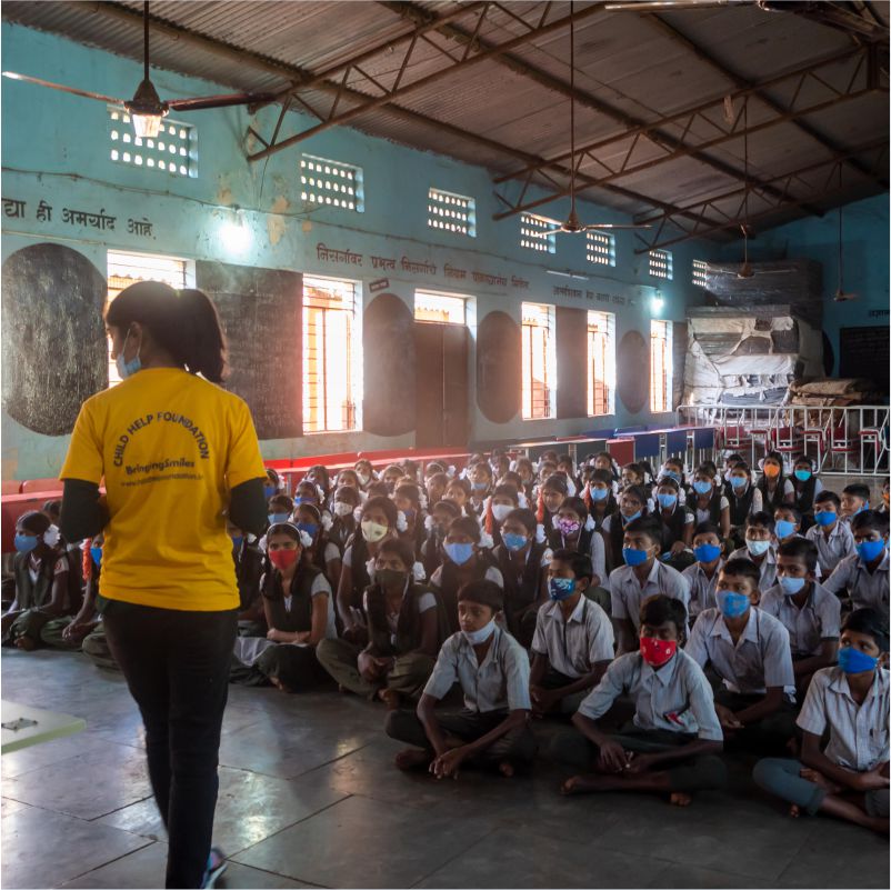 School children attending an English class