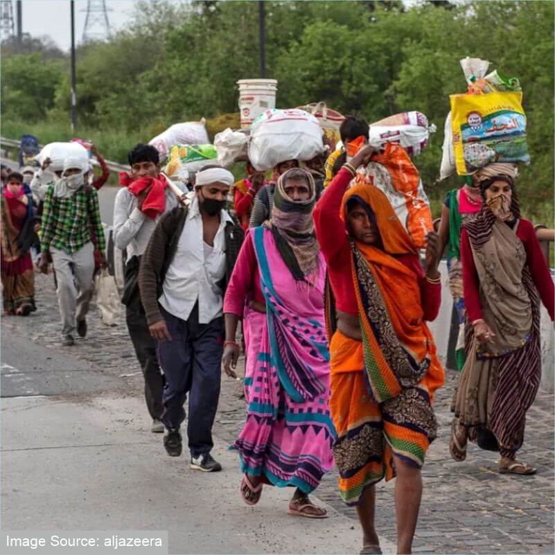 Migrants walking to their home during Covid-19 pandemic