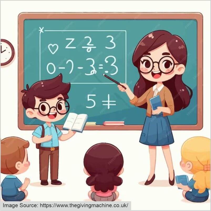 Animated image of teachers and students 