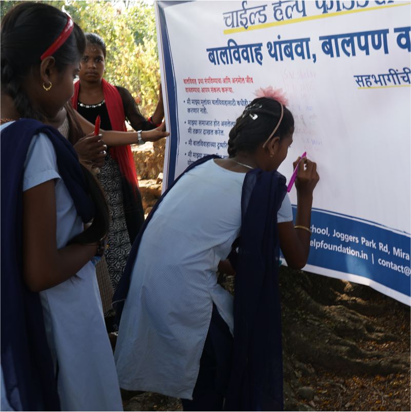 Female students from Ashram schools taking part in Invisible Girl Project Activity conducted by Child Help Foundation.
    